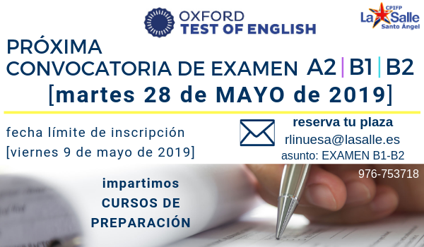 Próxima convocatoria examen A2-B1-B2 de inglés Próxima convocatoria examen A2-B1-B2 de inglés